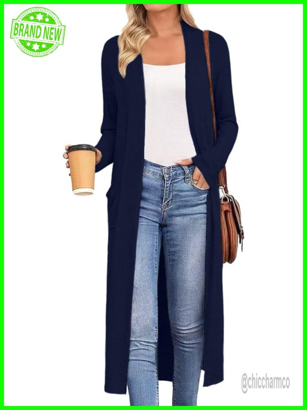 Womens Long Sleeve Open Front Maxi Cardigan Duster with Pockets Lightweight